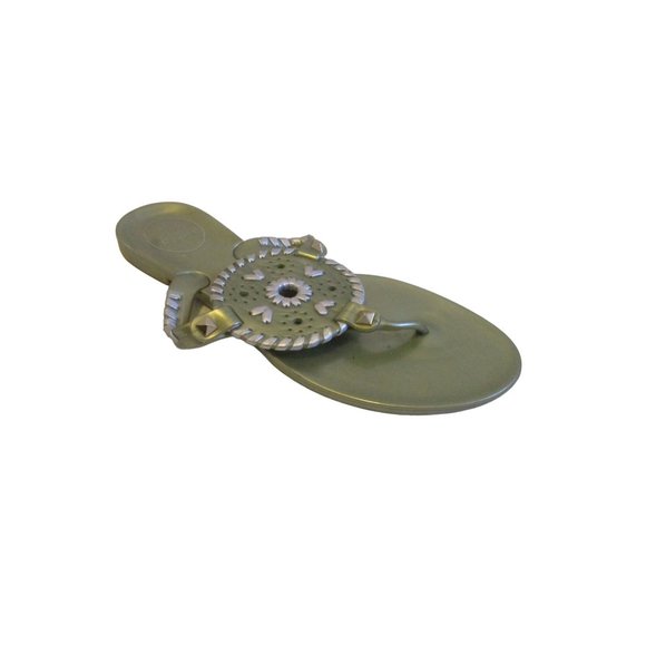 Jack Rogers Shoes - *Jack Rogers Green and Silver Metallic Medallion Motif Thong Sandal